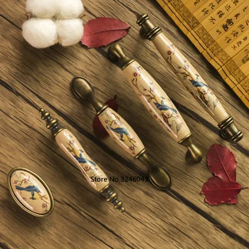 

Chinese / American country retro door handle bronze ceramic hand-painted wardrobe drawer shoe cabinet wine cabinet door handle