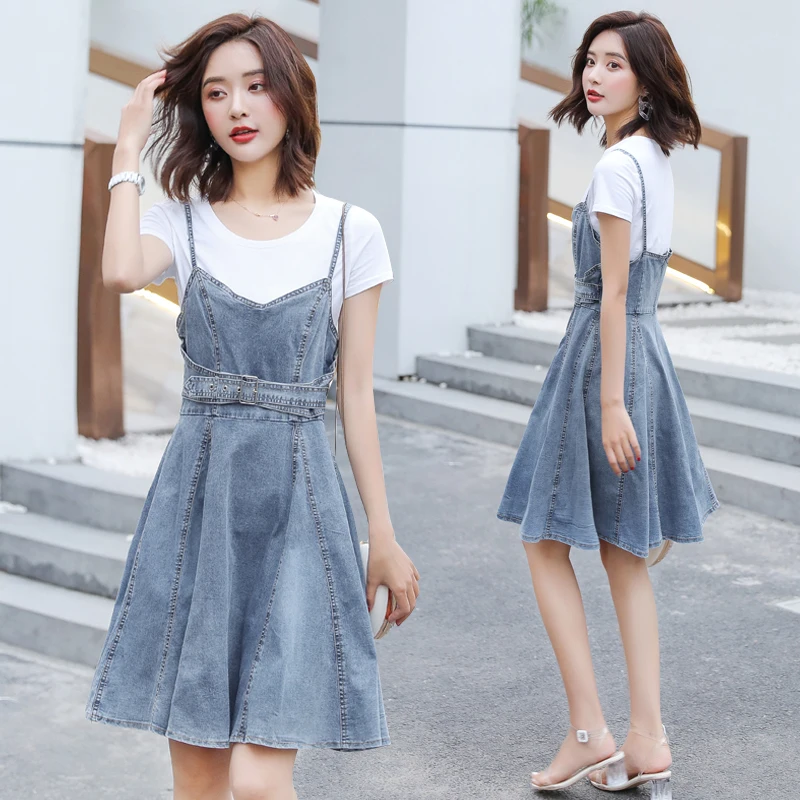 denim strap dress