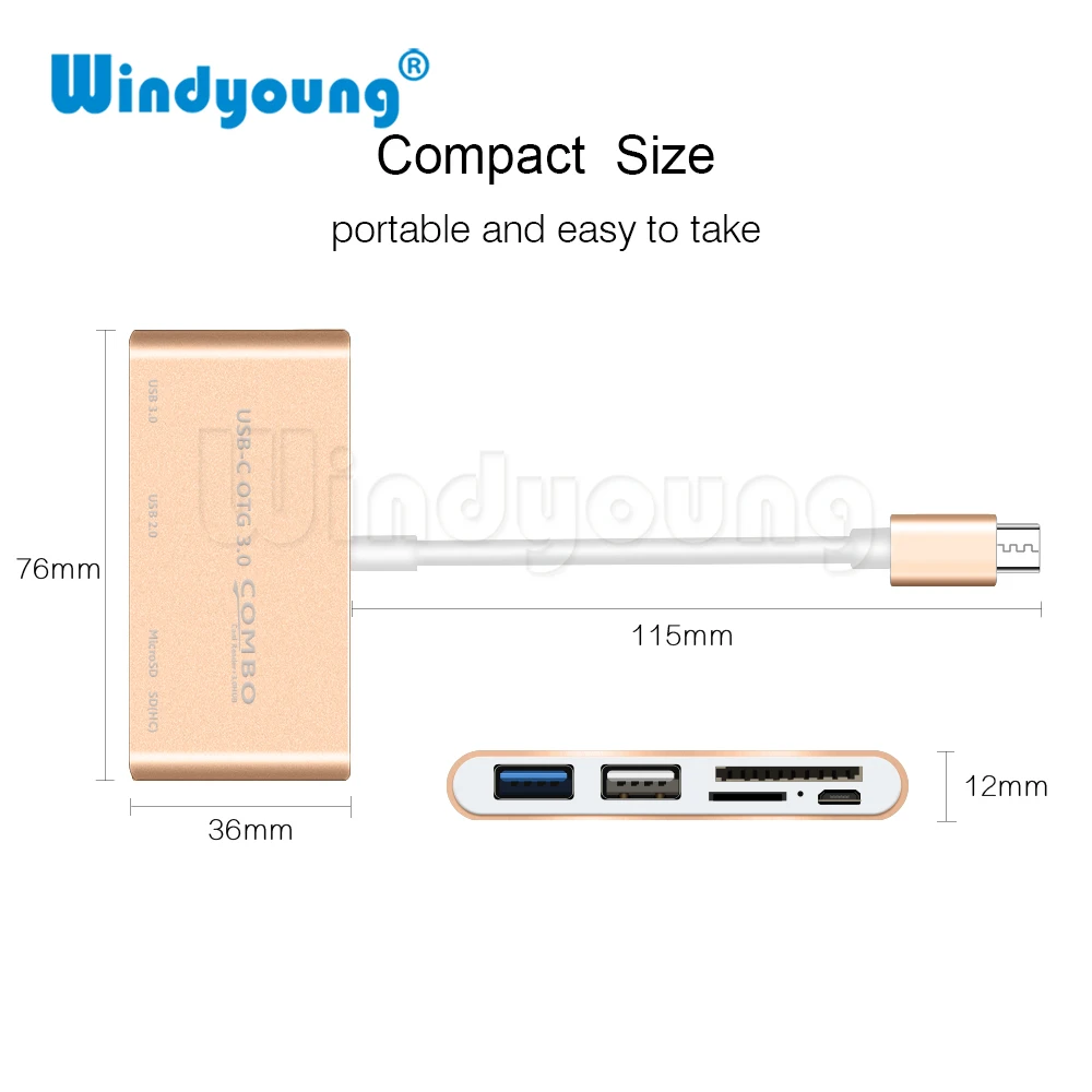 USB C кардридер 5 в 1 Тип usb C концентратора OTG мульти USB-C Splitter+ Micro USB Мощность Порты и разъёмы для Macbook Air Pro