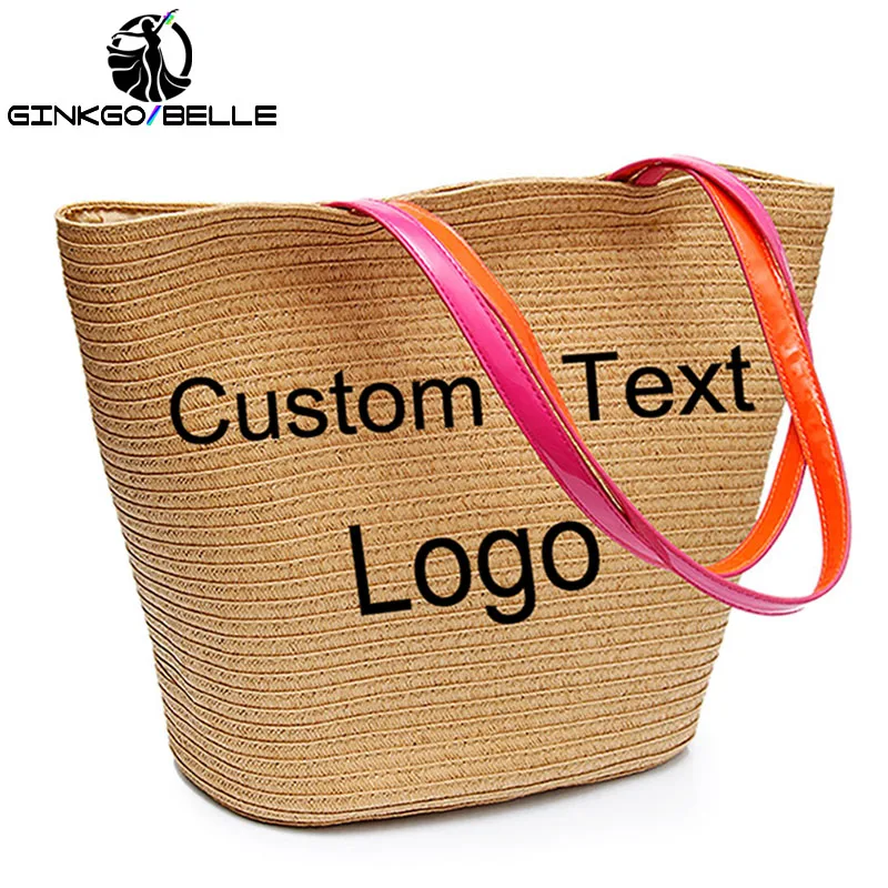 

Women Beach Bag Personalized Custom Embroidery Text Name LOGO Large Capacity Woven Straw Bag Handbag Summer Shoulder Bag