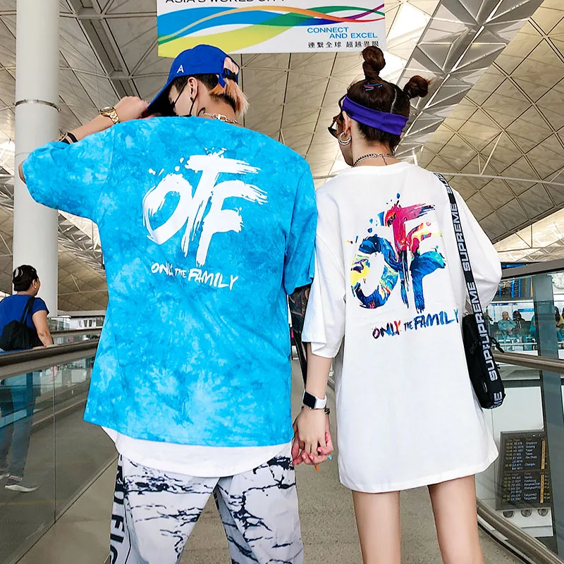 

2019 Summer Unisex Color Letter Print Short Sleeve T-Shirt Hip Hop Men's Street Costume High Street Tee Couple Top
