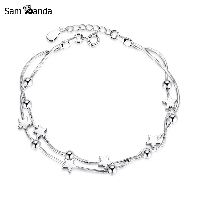 Новые 925 серебро браслет классический Звезда блок Бал шарик шарма Регулируемый Браслеты для Для женщин ювелирные изделия