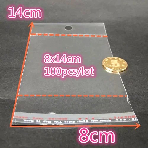 100 шт 8x14 см Прозрачные Самоклеющиеся пластиковые пакеты для герметичной упаковки, полиэтиленовые пакеты, бусины, Висячие отверстия