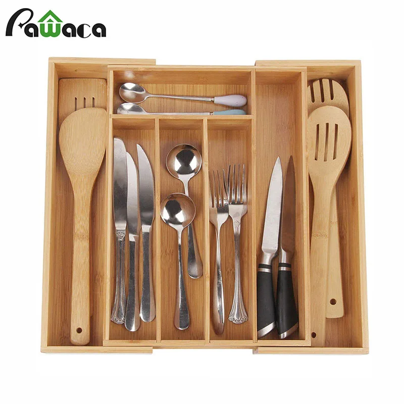 

7-Grid Multifunction Drawer Organizer Kitchen Cutlery Storage Box Expandable Anti-Slip Cutlery Tray Makeup Container Holder Box
