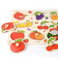 Montessori Wooden Puzzles Hand Grab Boards Toys Tangram Jigsaw Baby Educational Toys Cartoon Vehicle Animals Fruits 3D Puzzles 4