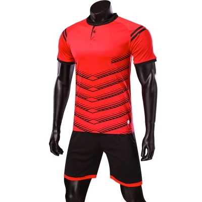 Survetement футбол мужские футбольные майки комплект пустой футбол спортивный костюм Кнопка Дышащие Короткие Футбольная форма принт - Цвет: SJ1705 red