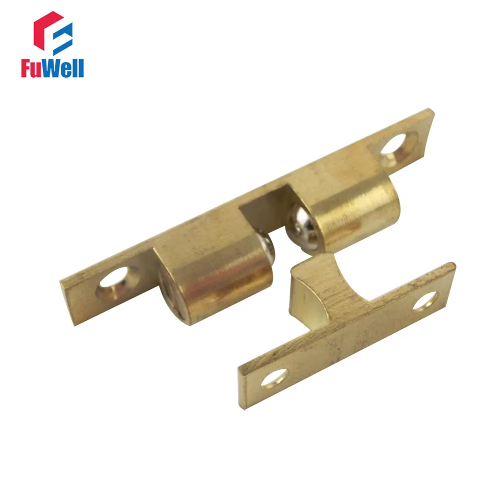 4pcs Door Catches 60mm Length Door Closer Brass Double Ball Latch Catch Golden Kitchen Cupboard Cabinet Stop Drawer