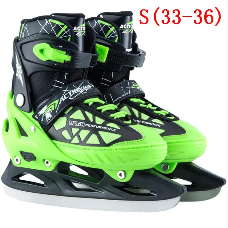 Professional Ice обувь для Скейтборда для взрослых детей скорость конькобежный спорт обувь короткие/длинные трек лезвие нож Хоккей обувь - Цвет: short blade S green