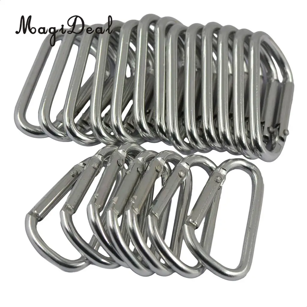 MagiDeal 20pcs Climbing Camping D Shape Hiking Carabiner Buckle Snap Spring Clip Hook Keychain Silver for Rock Climbing Access
