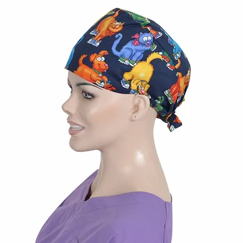 

Women Men Medical Surgical Caps Dentist Scrub Hats Pet Doctor Cap/Hats Scrub Caps 100% Cotton Tieback Vet Tech Veterinary Hats