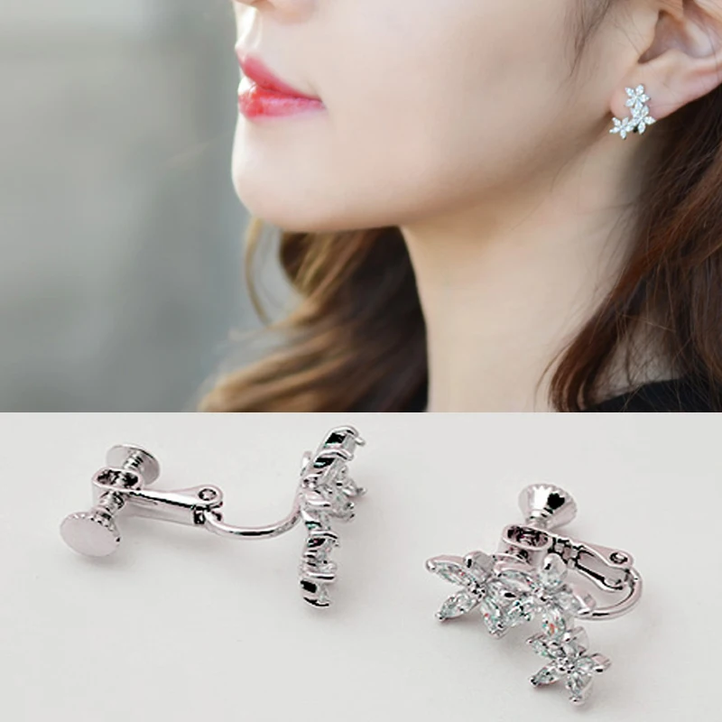 Flower Earrings Cute Zircon Leaf