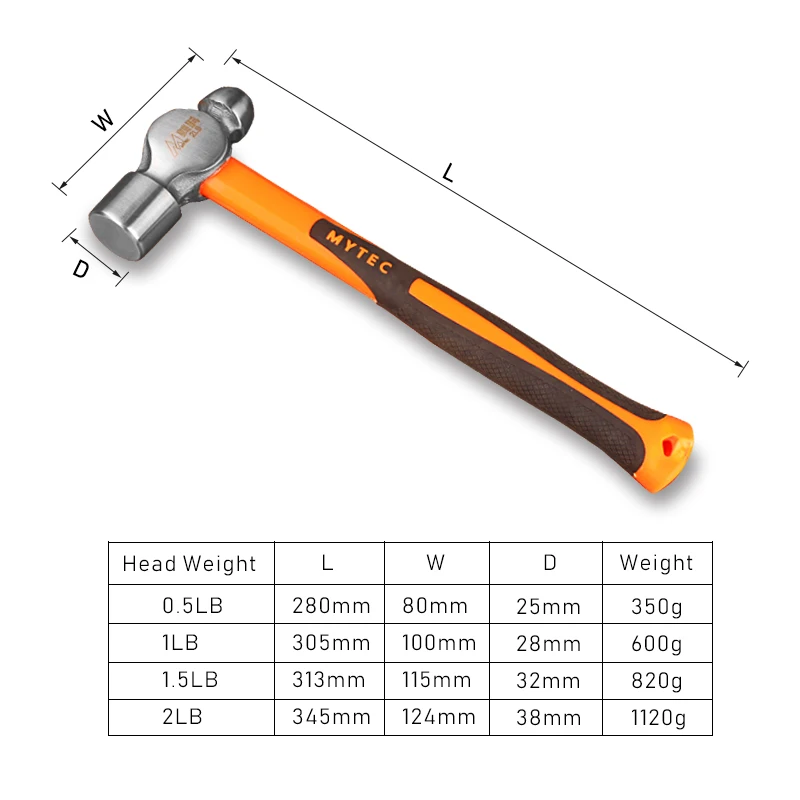 0.5LB-2LB металлообрабатывающие шаровые торфяные молотки