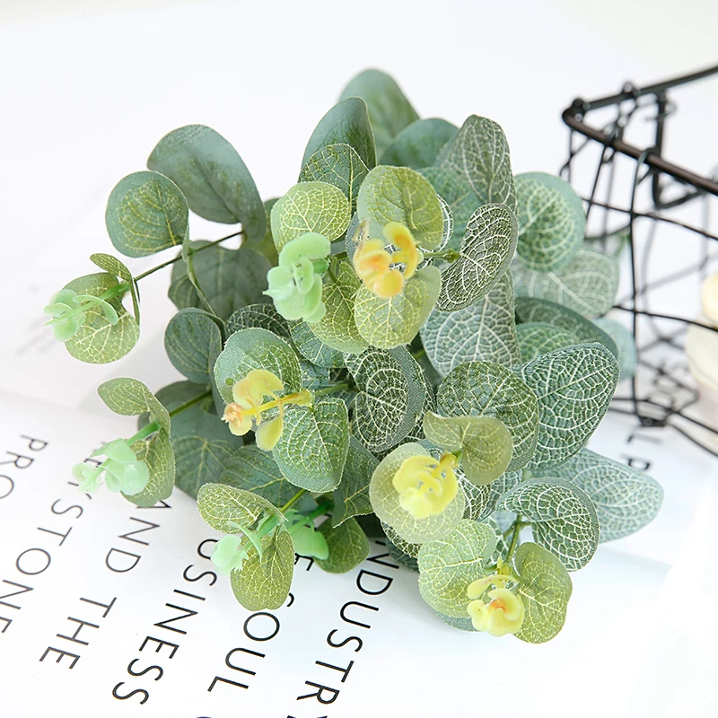 

4 Branches Simulated Eucalyptus Green Leaves Beautifully Dried flowers Decoration Photography Props Desktop Shooting Accessories
