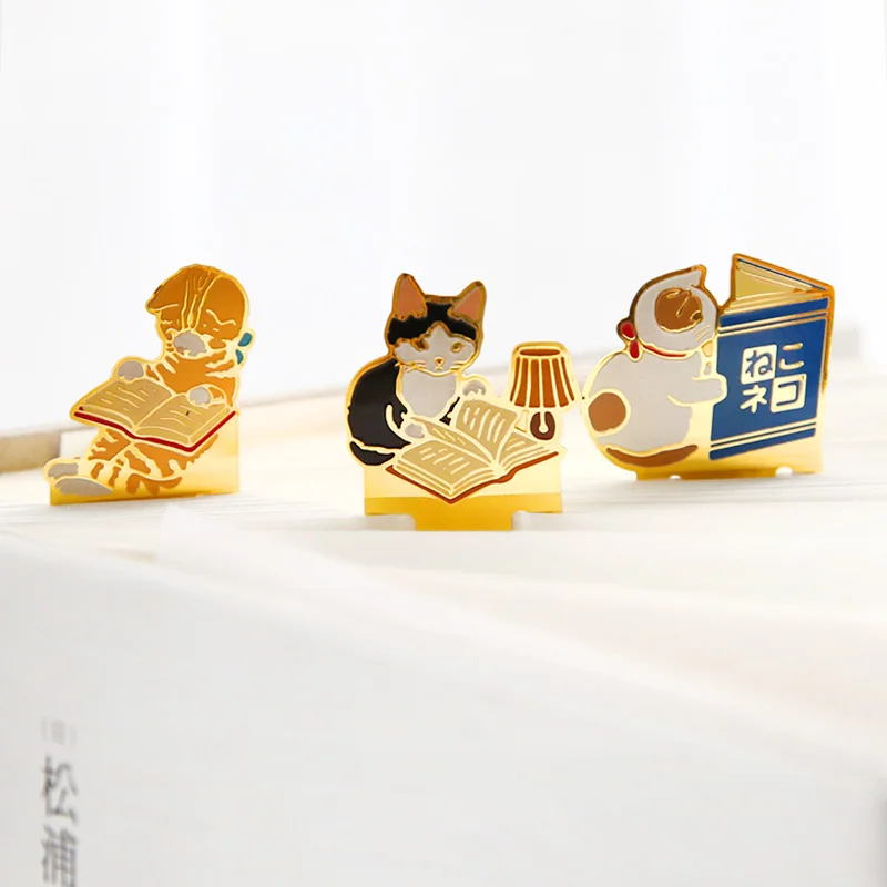 Семейные Мультяшные закладки с котом, винтажная металлическая Закладка для книг, скрепка для бумаги, Закладка, кавайные золотые канцелярские принадлежности, подарок для офиса и школы