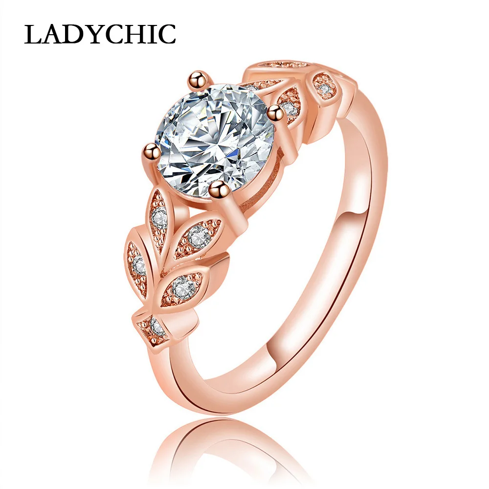 LADYCHIC высокое качество розовое и белое золото Цвет Кристалл Свадебные кольца