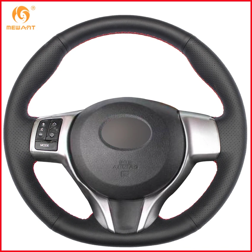 Mewant Black Genuine Leather Car Steering Wheel Cover For Toyota Yaris