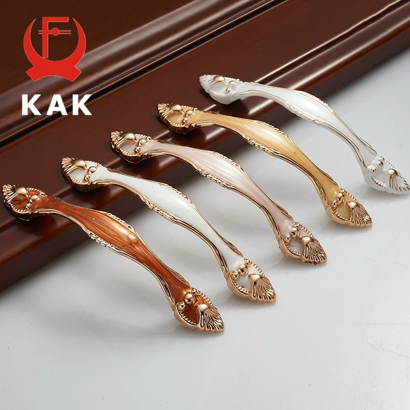 

KAK 5PCS Aluminium Alloy Amber Wardrobe Door Handles 96MM 128MM Drawer Knobs Cupboard Handles Pull Pastoral Furniture Handle