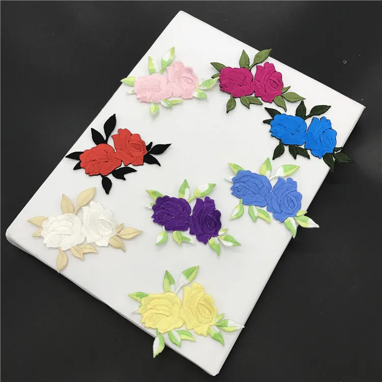 

Cute Colorful Rose Applique Flowers Patch Embroidered Sew Iron on Clothes Bags Handmade DIY Craft Ornament Fabric Sticker