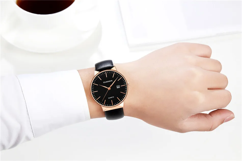 2017 GUANQIN Watch Men Ultra Thin Simple Fashion Casual Quartz Men Watches Leather Strap Men Clock Wristwatch Birthday Gift (18)