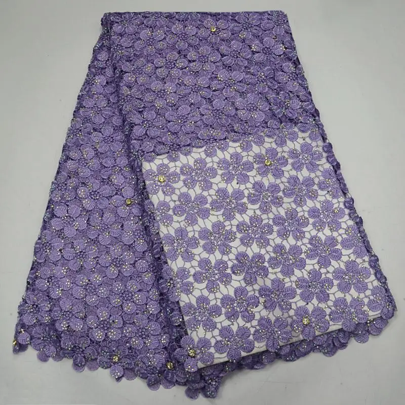 

Fashion African Guipure Lace Fabric Rhinestones Mesh Lace Water Soluble Chemical Embroidery Mesh Fabric Cord Lace Fabric