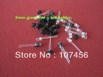 

Free Shipping (100pcs) 3mm Ultra Bright Green LED+led holder/led holder Fast shipping for 3mm light-emitting diode
