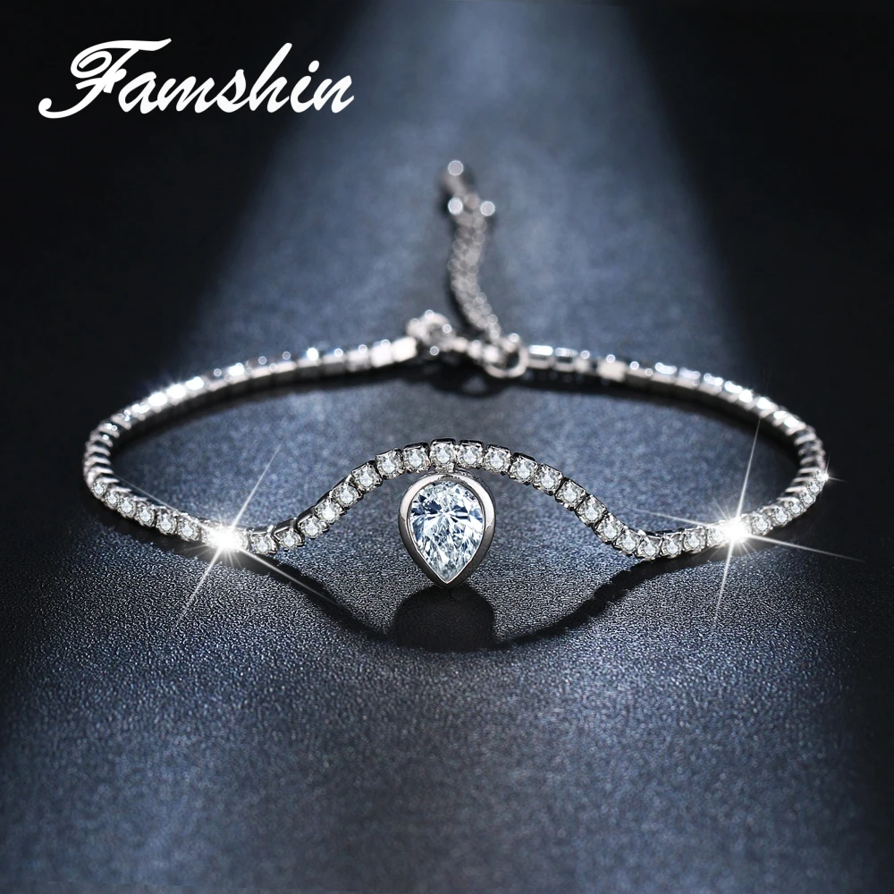 

FAMSHIN Fashion Water Drop Cubic Zirconia Infinity Bracelets For Women Silver Color Charm Bracelet & Bangle Geometric Jewelry