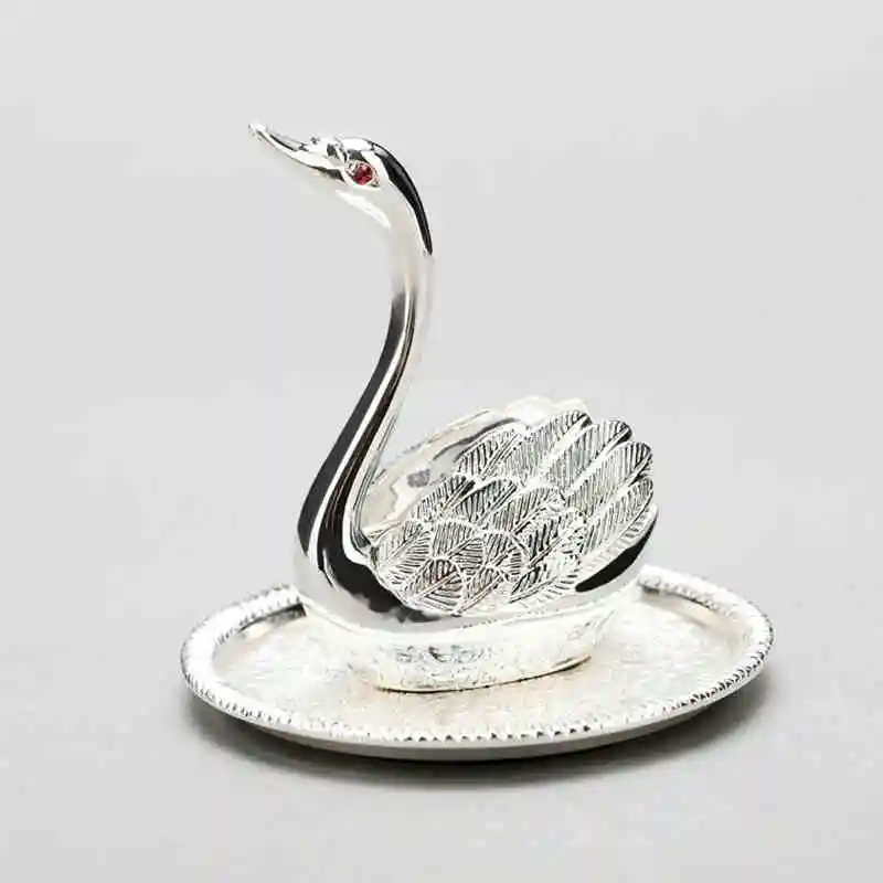 

Silver swan metal ring holder with red crystal eyes Valentine's gifts