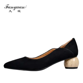

fanyuan Fashion Kid Suede Slip-On pumps women shoes Elegant Black Strange Style High Heels Sexy Pointed Toe Shallow Office Shoes