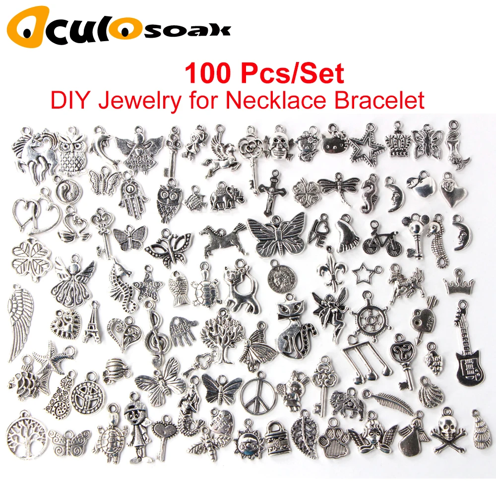 

100pcs / Pack DIY Bracelet Pendant Jewelry Accessories Tibetan Antique Silver Color Findings Components Products