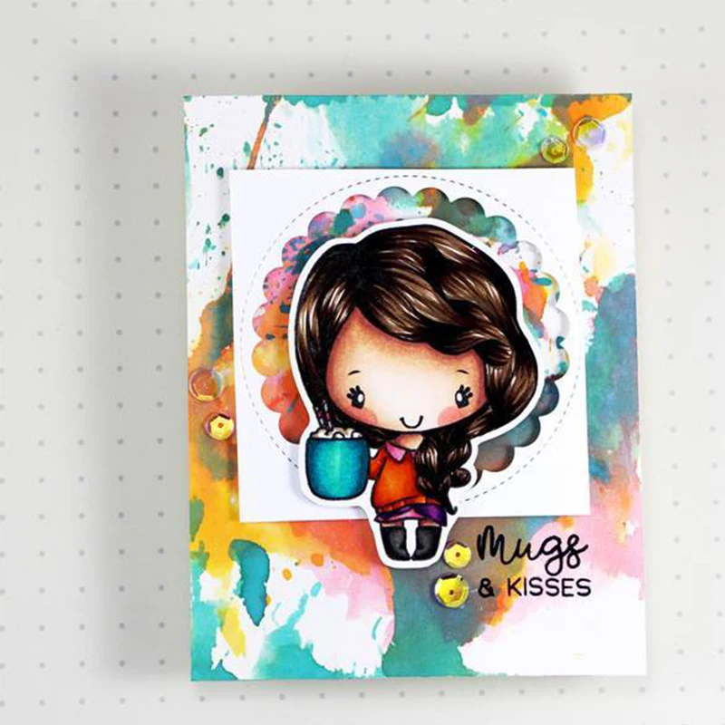 

Kisses Lovely Girl Pattern Silicone Stamp Rubber Seal Transparent Clear For Scrapbook Album Embossing Decor DIY Crafts 3x4in