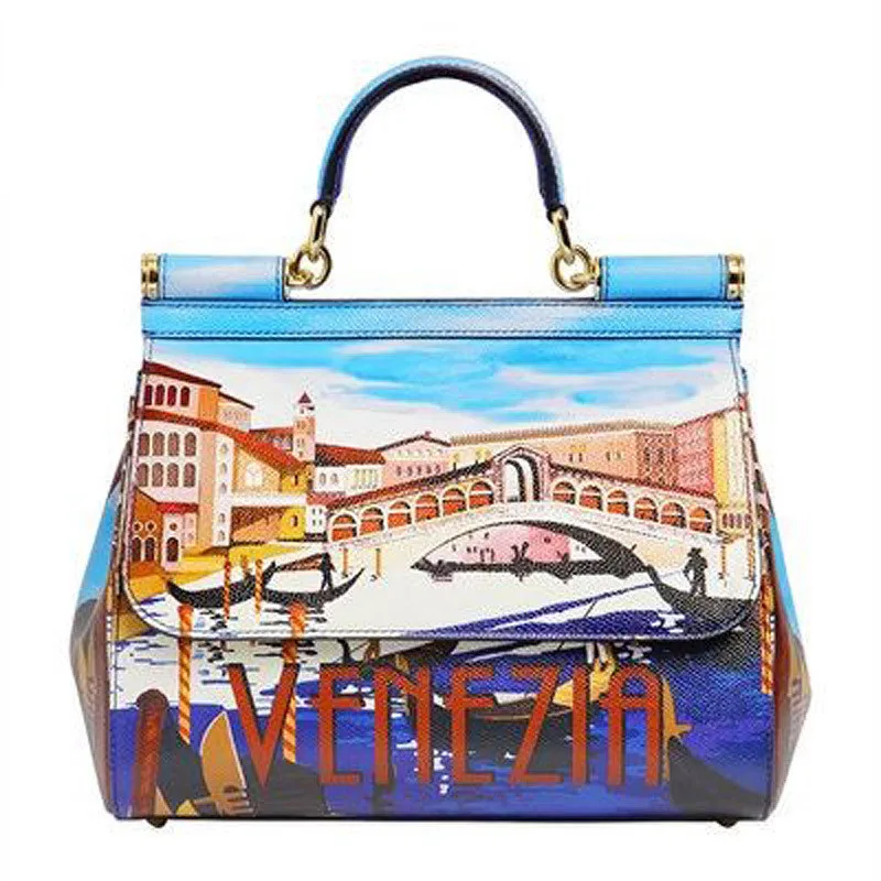

Luxury Italy Brand Charisma Venice Print Women Handbag Genuine Leather Casual Tote Platinum Bag Lady Shoulder Messenger Bag Sac