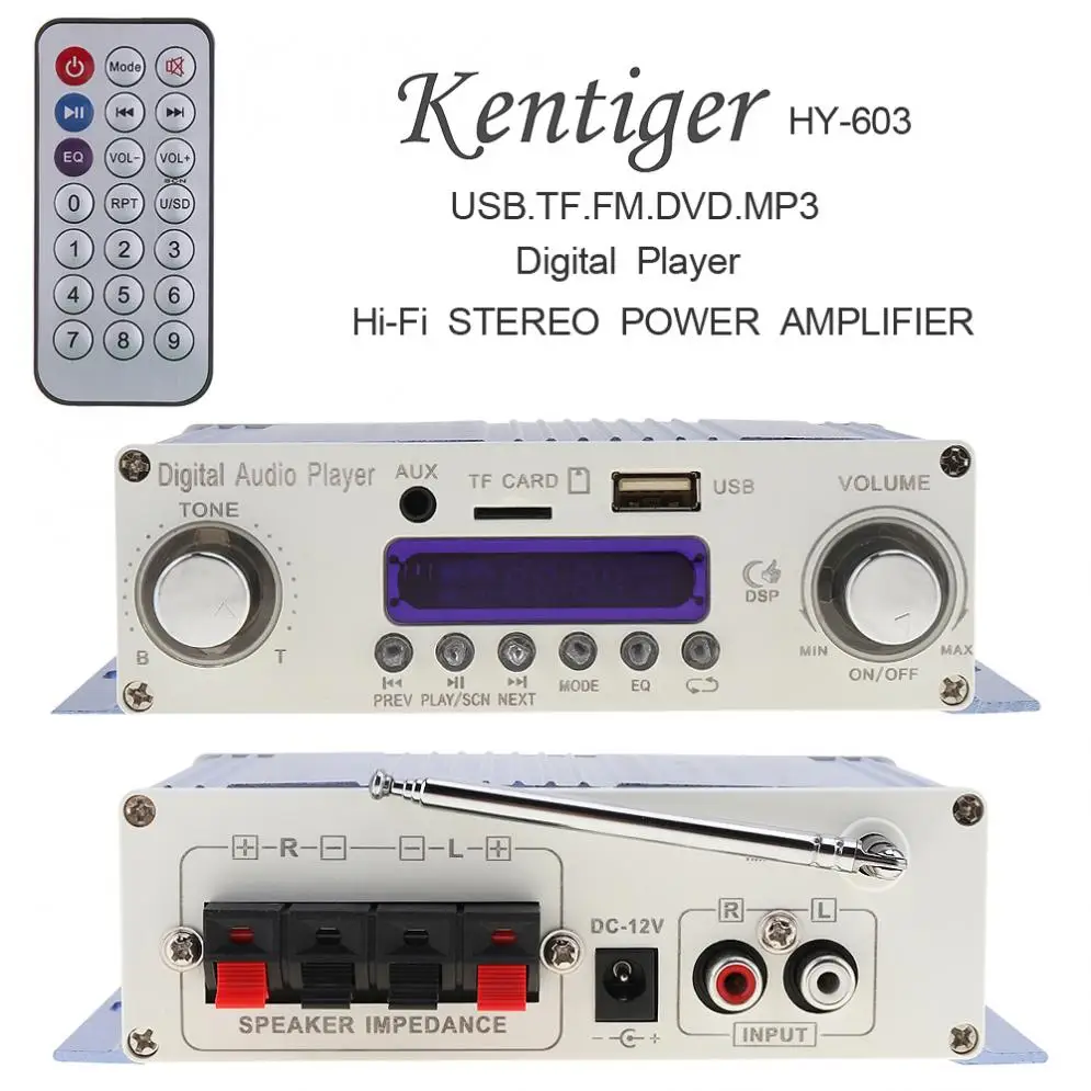 

HI-FI Sound Digital Audio Player Car Amplifier FM Radio Stereo Player Support SD / USB / DVD / MP3 Input with Remote Control