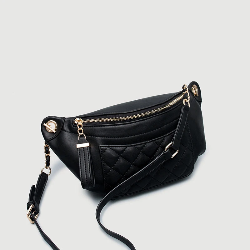 Поясная сумка Fanny Женская поясная сумка Роскошная брендовая кожаная нагрудная сумка красные черные сумки через плечо новая мода высокое качество - Цвет: Черный