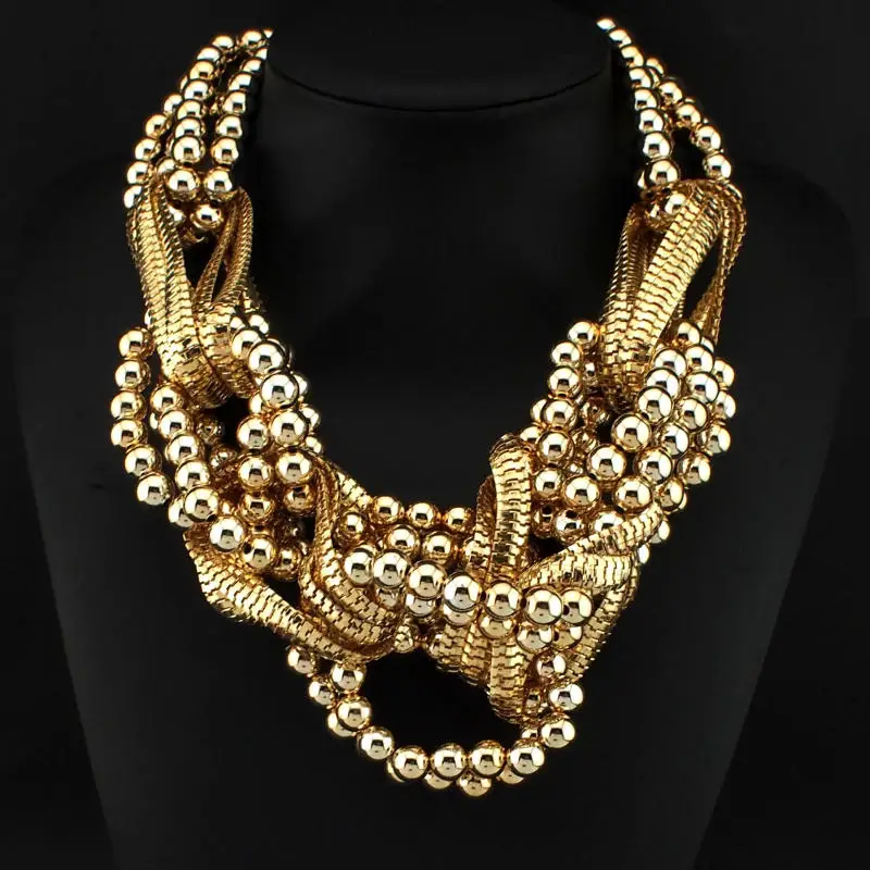 

UKEN New Boho Style Exaggerated Multilevel Big Chokers Chain Thick Alloy Beads String Necklaces For Fashion Women Accessories
