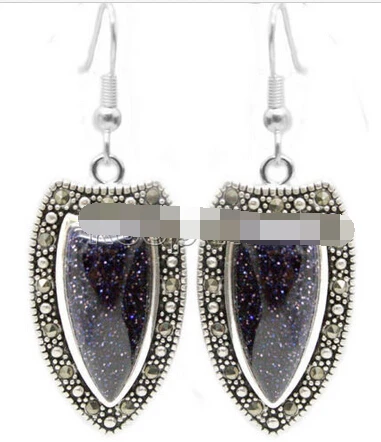 

wb003 Blue Gold Stone SILVER DANGLE SS EARRINGS W.HEMATITE