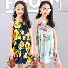 Летнее платье для девочек хлопковая богемная Цветочная Туника пляжное платье Детский Повседневный Сарафан для детей 4, 6, 8, 10, 12, 14 лет размера плюс