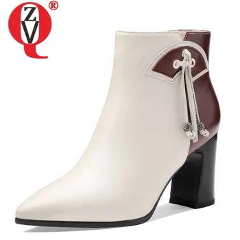 

ZVQ woman shoes 2019 winter new fashion sexy mixed colors genuine leather pointed toe ankle boots outside high heels zip shoes