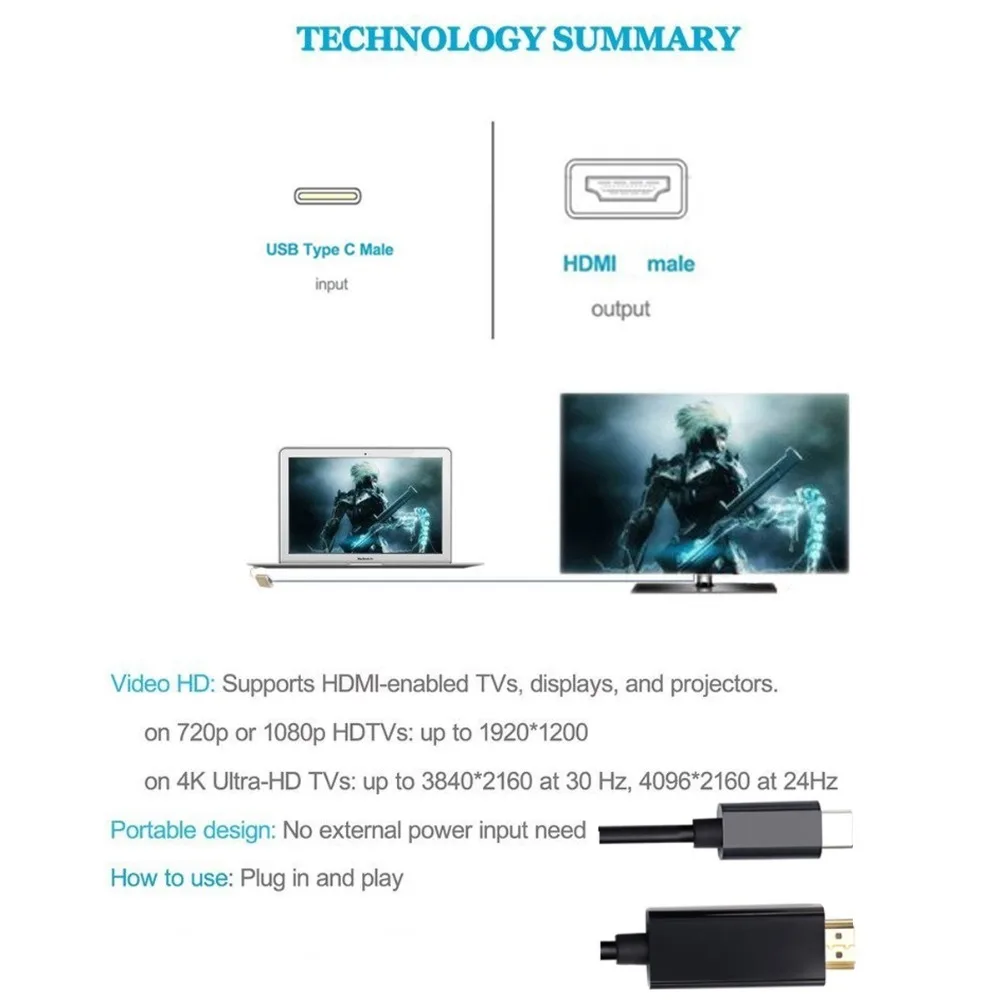 USB зарядный кабель 3 1 C Тип на HDMI 4k 2k HD для Mac book и Chrombook XPS13 ноутбука 8 M 6ft черного