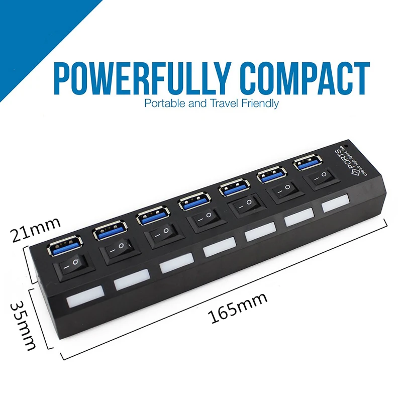 USB HUB 3,0 Супер скорость 5 Гбит/с 7 портов USB 3,0 usb-хаб с переключателем включения/выключения Platooninsert для компьютера ноутбука периферийные устройства