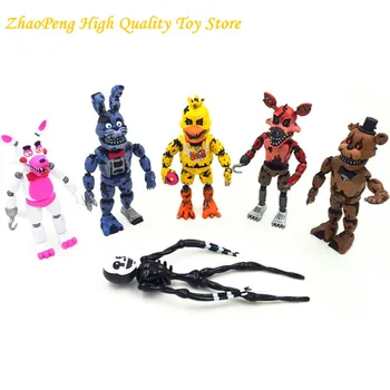 

6 Pcs/Lot Five Nights At Freddy's Action Figure Lightening Movable joint Toys Foxy Freddy Chica PVC Model Dolls kids brinquedos