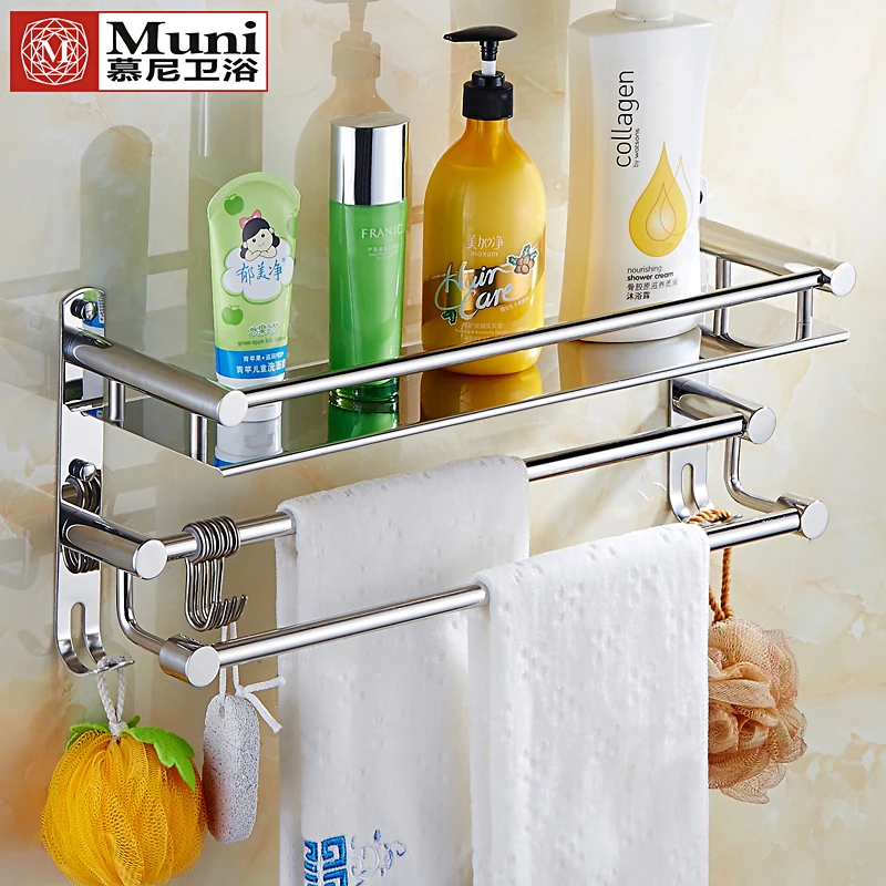 

Towel rack 304 stainless steel bathroom shelf cosmetics rack 2 wall
