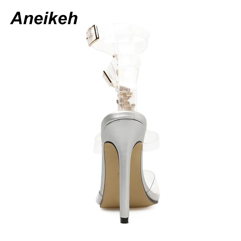 Women High Heels Platform High Heels Sandals Platform Sandals Ankle Buckle Sandals Women Buckle Strap Blue Crystal Chain Transparent PVC High Heel Open Toe Sandals Shoes