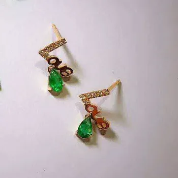

Fidelity natural 3*5mm emerald stud earrings s925 silver letter fine jewelry for women party Natural green gemstone