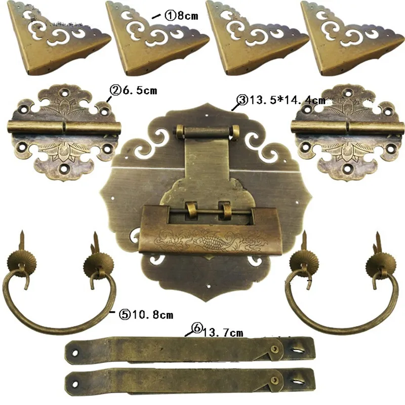 Китайский винтажный латунный набор замков для 70 ~ 130 см деревянная коробка ваза