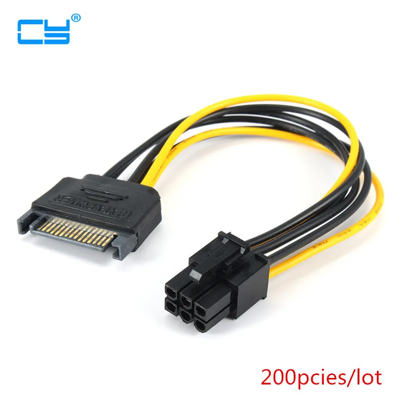 200 шт. 15pin к 6pin SATA Мощность кабель PCI Express pci-e SATA Графика конвертер Кабель-адаптер Шнур видео карты обратного мощность линии