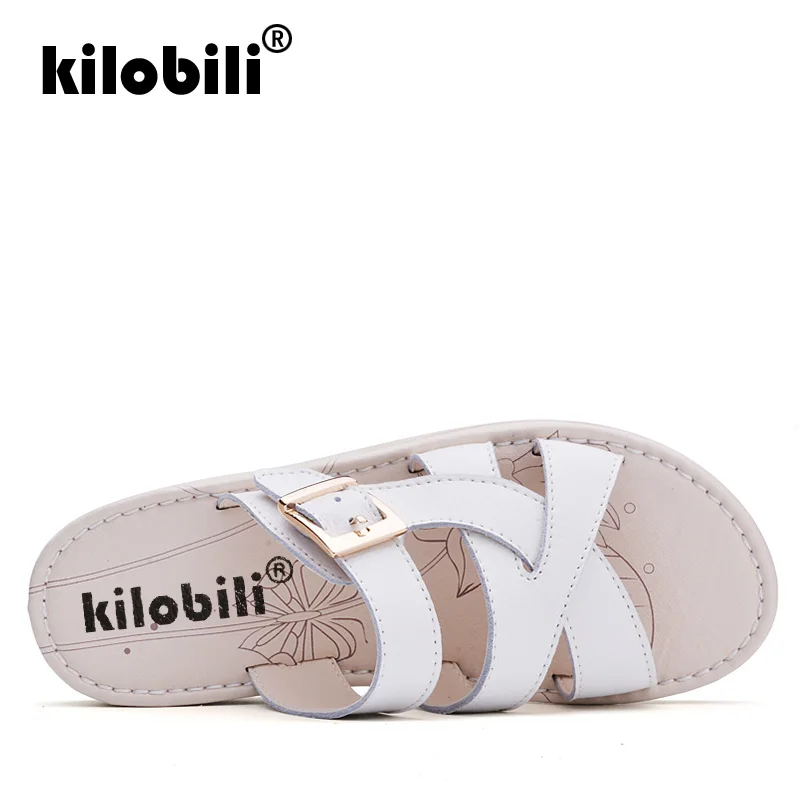Kilobili 2019 Для женщин Повседневное сандалии плоская обувь из натуральной кожи без