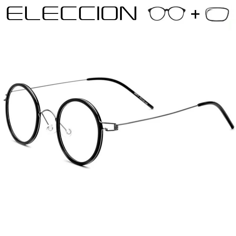 

ELECCION Prescription Glasses Men Woman Titanium Round Optical Frames Myopia Eyeglasses 2019 Vintage Male Screwless Eyewear
