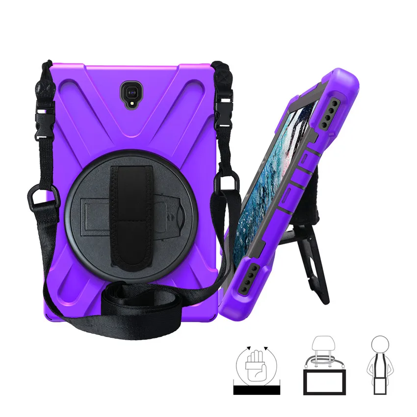 Чехол для samsung Galaxy Tab S4 10,5 SM T830 T835 T837, для планшета, для детей, безопасный, противоударный, защитный, Твердый чехол+ ремешок на руку и шейный ремень - Цвет: Фиолетовый