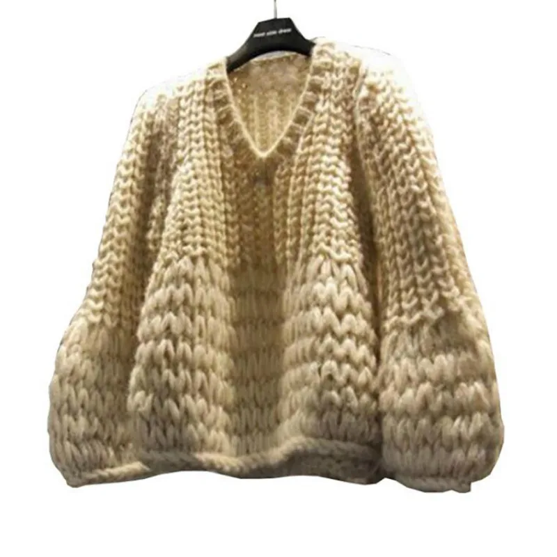 Loose Hand Knitted V-Neck Pullover flowers Crocheted Sweater Long lantern sleeved knitted Shirts Weaving tops women sweater Loose Hand Knitted V-Neck Pullover flowers Crocheted Sweater Long lantern sleeved knitted Shirts Weaving tops women sweater