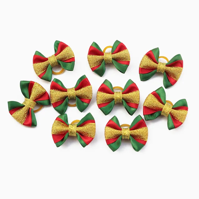 50 Pcs/100 Pcs Handmade Christmas Dog Bow Glitter Ribbon Bows For Dogs 6025027 Pet Grooming Small Wholesale